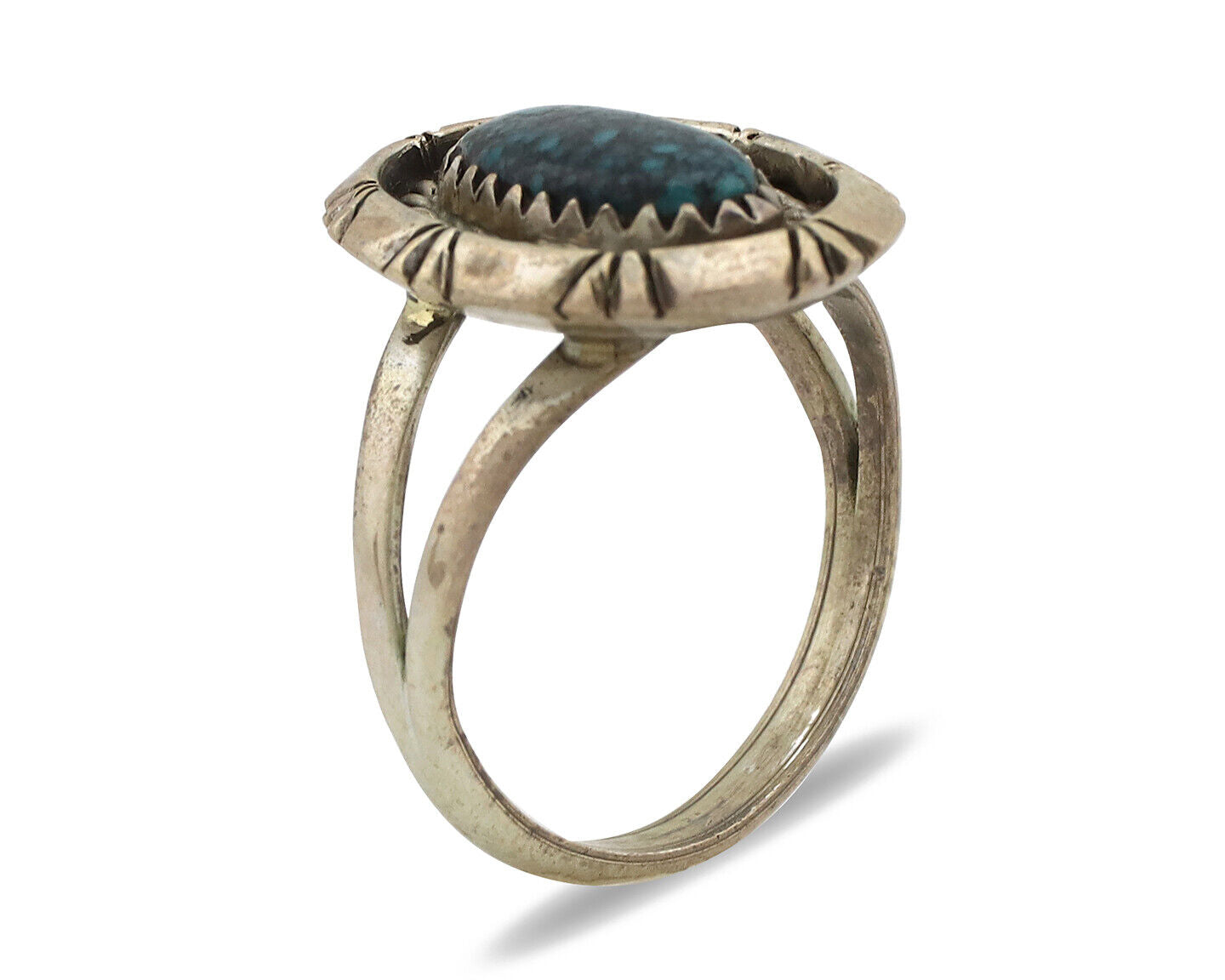 Navajo Ring 925 Silver Natural Black Spiderweb Turquoise Native Artist C.80's