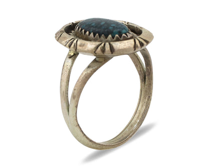 Navajo Ring 925 Silver Natural Black Spiderweb Turquoise Native Artist C.80's