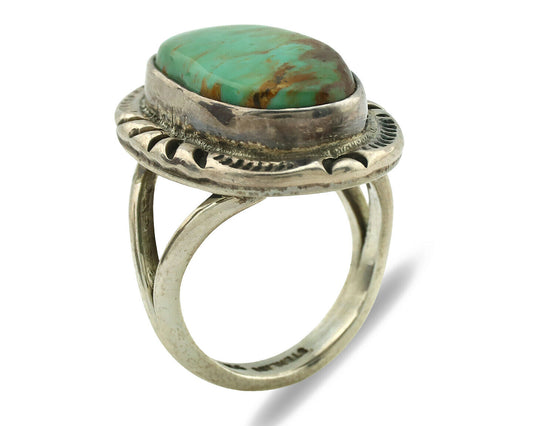 Navajo Ring .925 Silver Kingman Turquoise Artist Signed Gecko C.1980's