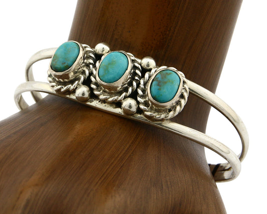 Navajo Bracelet .925 Silver Turquoise Mountain Signed Calvin Peterson C.80's