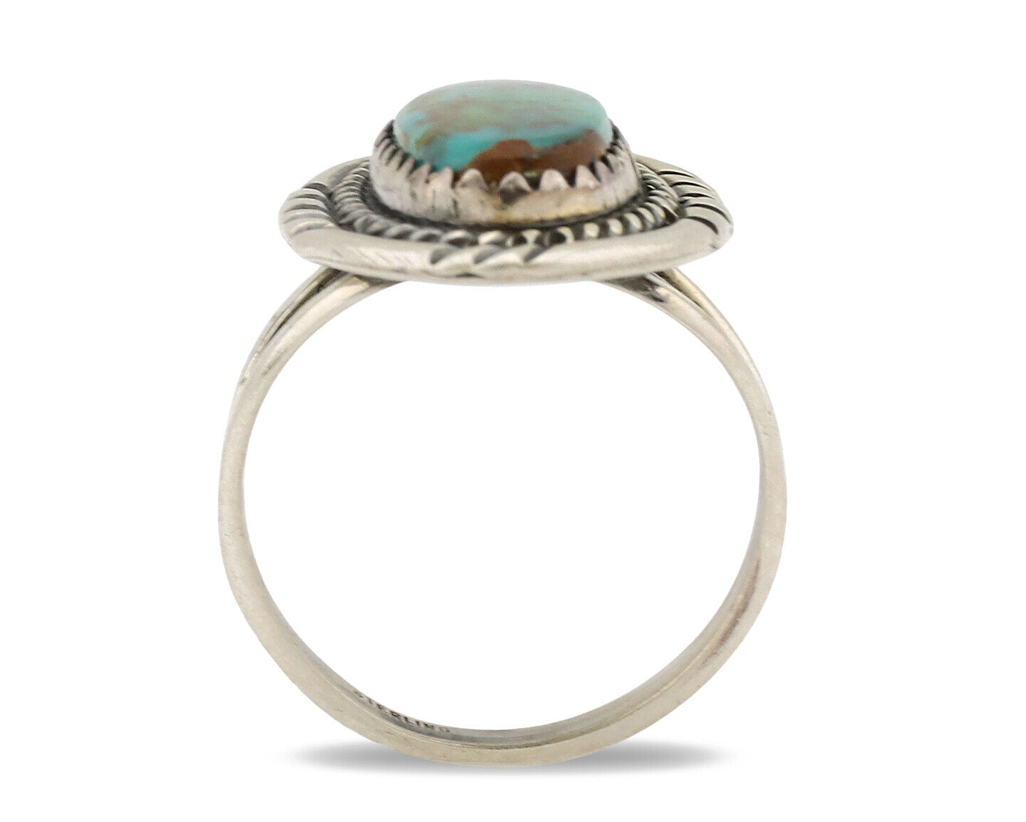 Navajo Ring .925 Silver Nevada Turquoise Native American Artist C.1980's