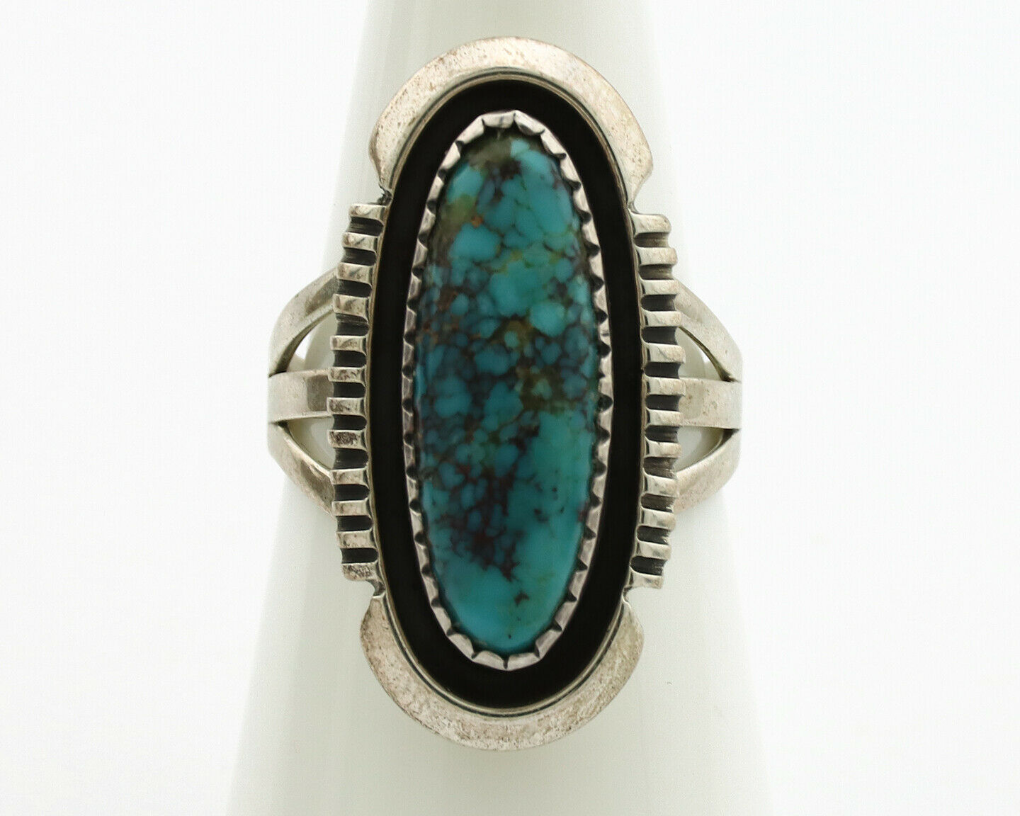 Navajo Ring .925 Silver Spiderweb Native American Artist Signed B C.1980's