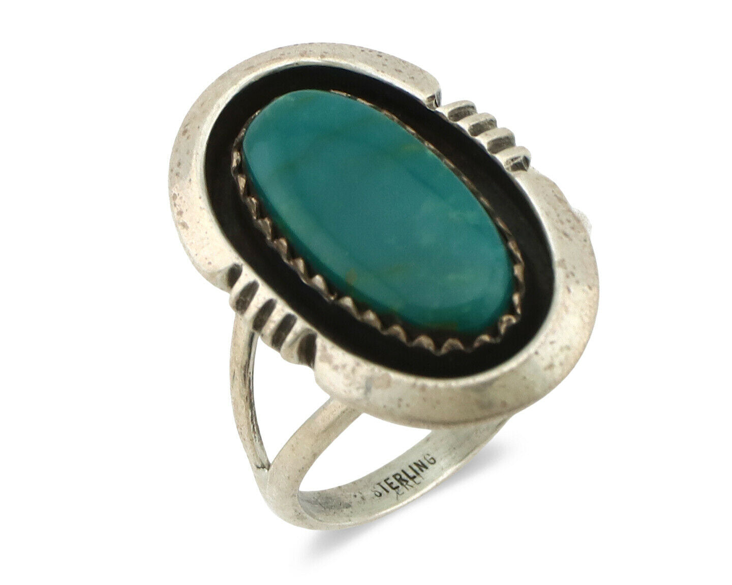 Navajo Ring .925 Silver Kingman Turquoise Native American Artist C.1980's