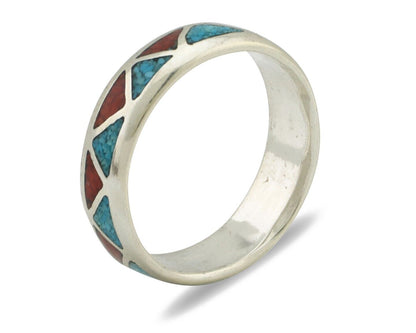 Navajo Ring 925 Silver Natural Turquoise & Coral Native American Artist C.80's