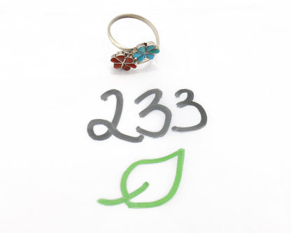 Zuni Flower Ring 925 Silver Turquoise & Coral Native American Artist C.80's