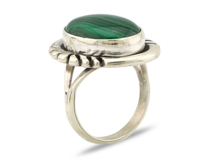 Navajo Ring 925 Silver Hand Stamped Natural Malachite Artist Signed NAKAI C.80's