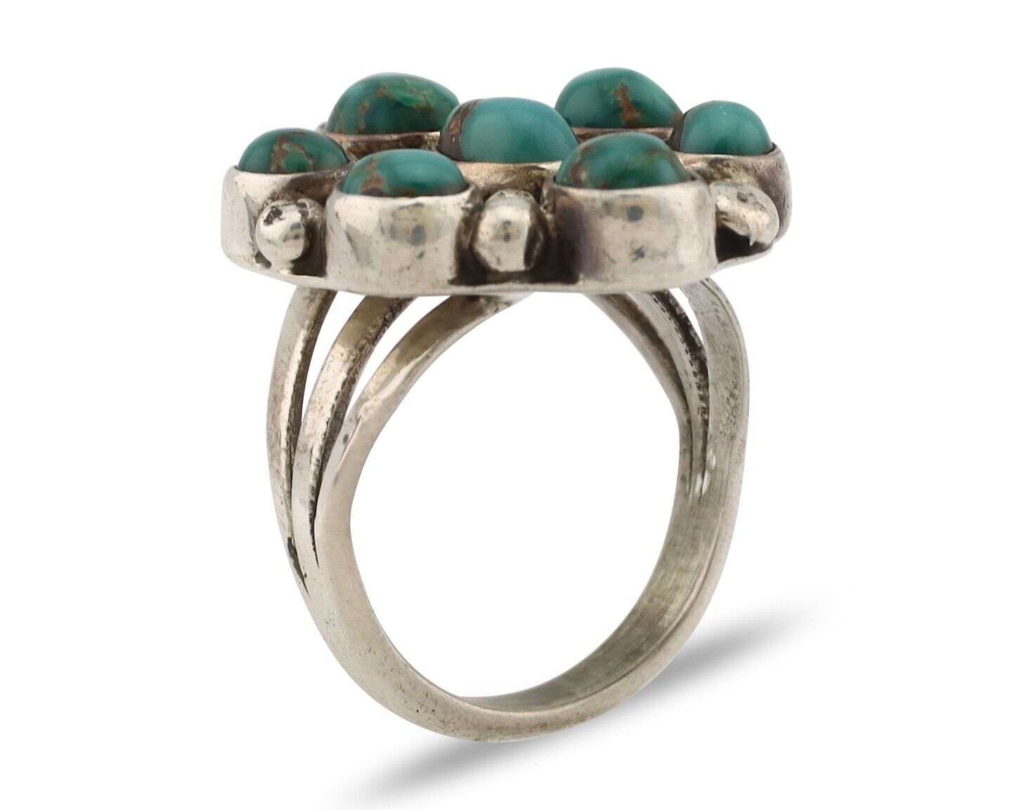 Navajo Ring .925 Silver Natural Blue Turquoise Artist Signed LP C.80's