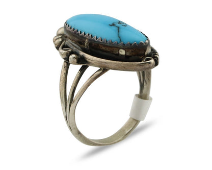 Navajo Ring 925 Silver Natural Blue Turquoise Artist Signed Sarah Curley C.80's
