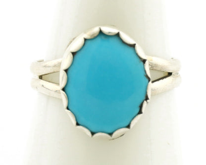 Navajo Ring .925 Silver Sleeping Beauty Turquoise Native American Artist C.1980s