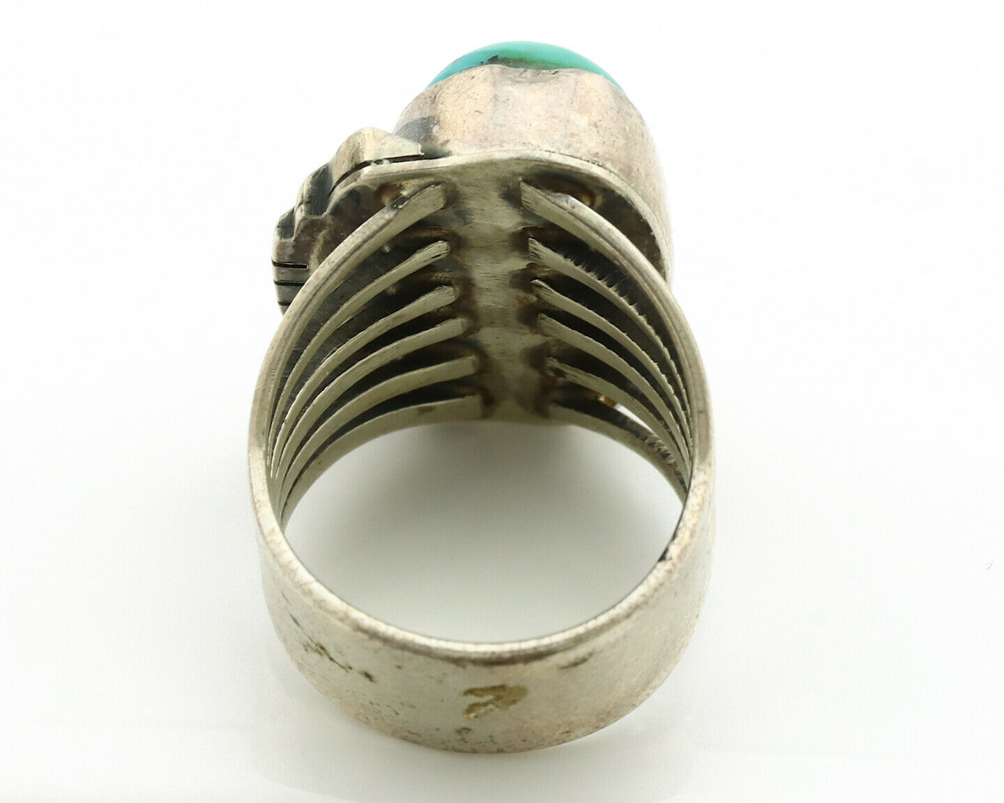 Navajo Ring .925 Silver Kingman Turquoise Signed Harold Becenti C.1980's