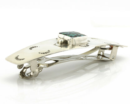 Navajo Hair Clip .925 Silver Green Spiderweb Turquoise Barrette C.80's