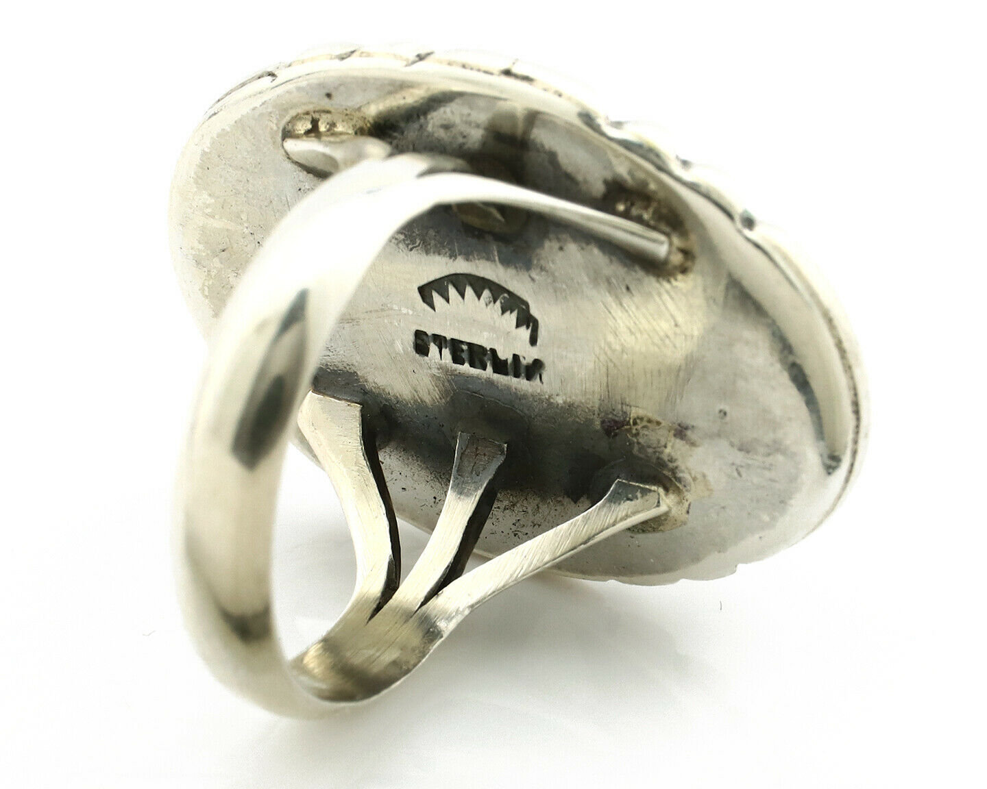 Navajo Ring .925 Silver Natural Uncolored Green Turquoise Signed Apache C.80's