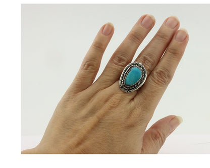 Navajo Ring .925 Silver Natural Blue Turquoise Native American Artist C.80's