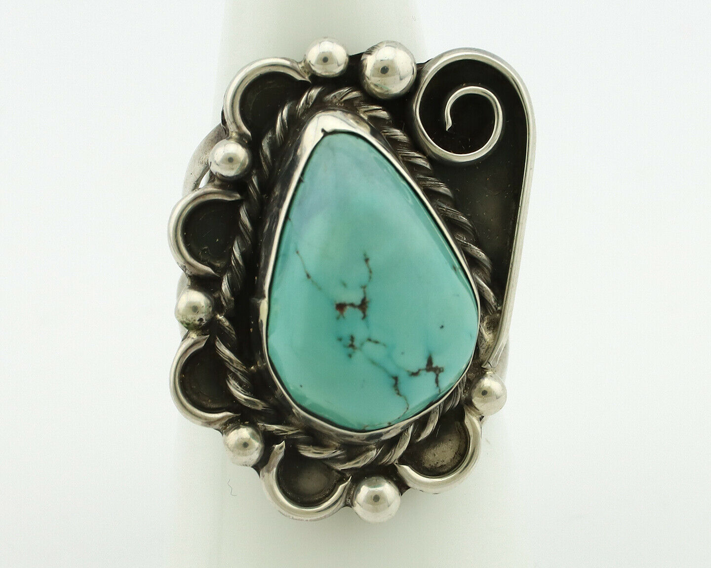Navajo Ring .925 Silver Natural Bisbee Turquoise Artist Signed JT C.80's
