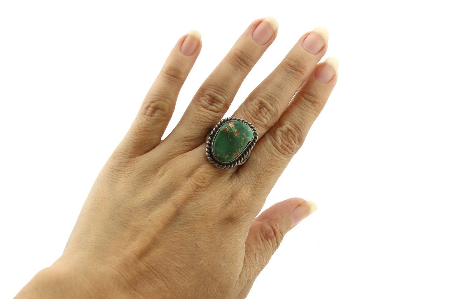 Navajo Ring .925 Silver Manassas Turquoise Native Artist Signed C.80's