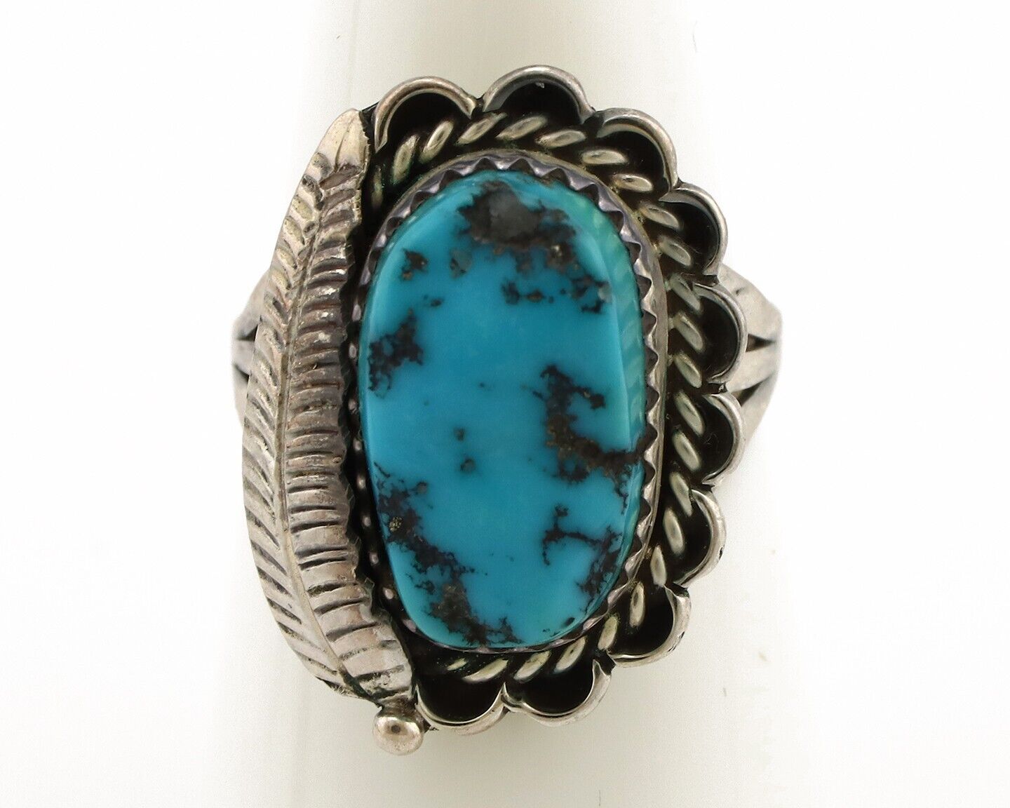 Navajo Ring .925 Silver Sleeping Beauty Turquoise Native American Artist C.80's