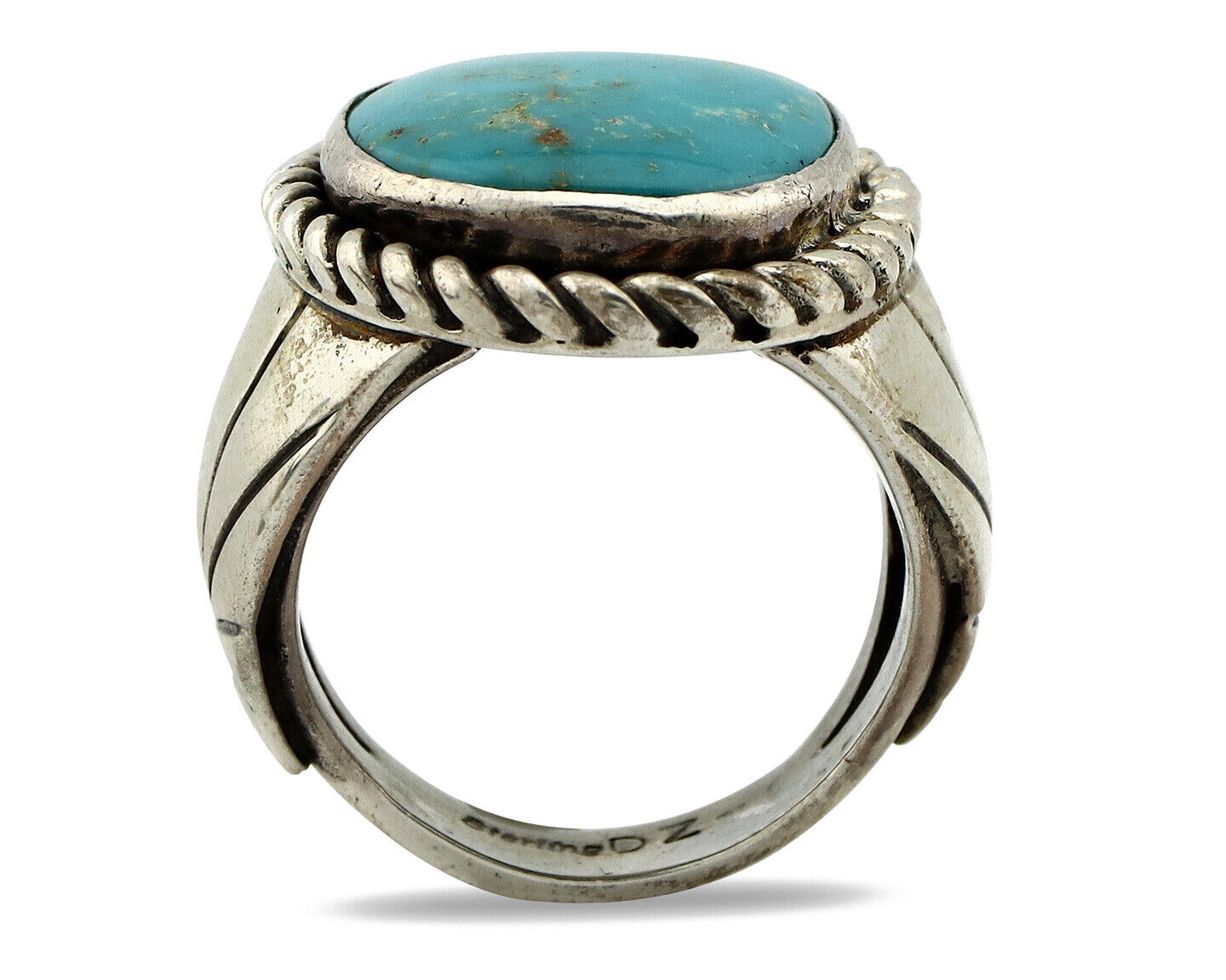 Navajo Ring .925 Silver Morenci Turquoise Artist Signed DZ C.80's