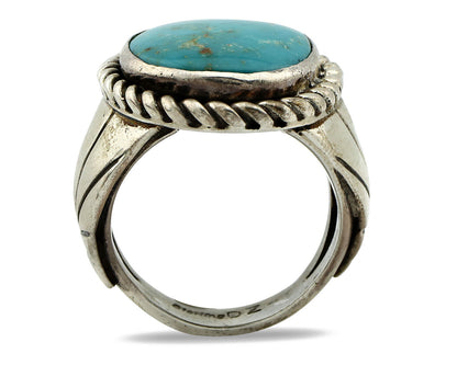 Navajo Ring .925 Silver Morenci Turquoise Artist Signed DZ C.80's