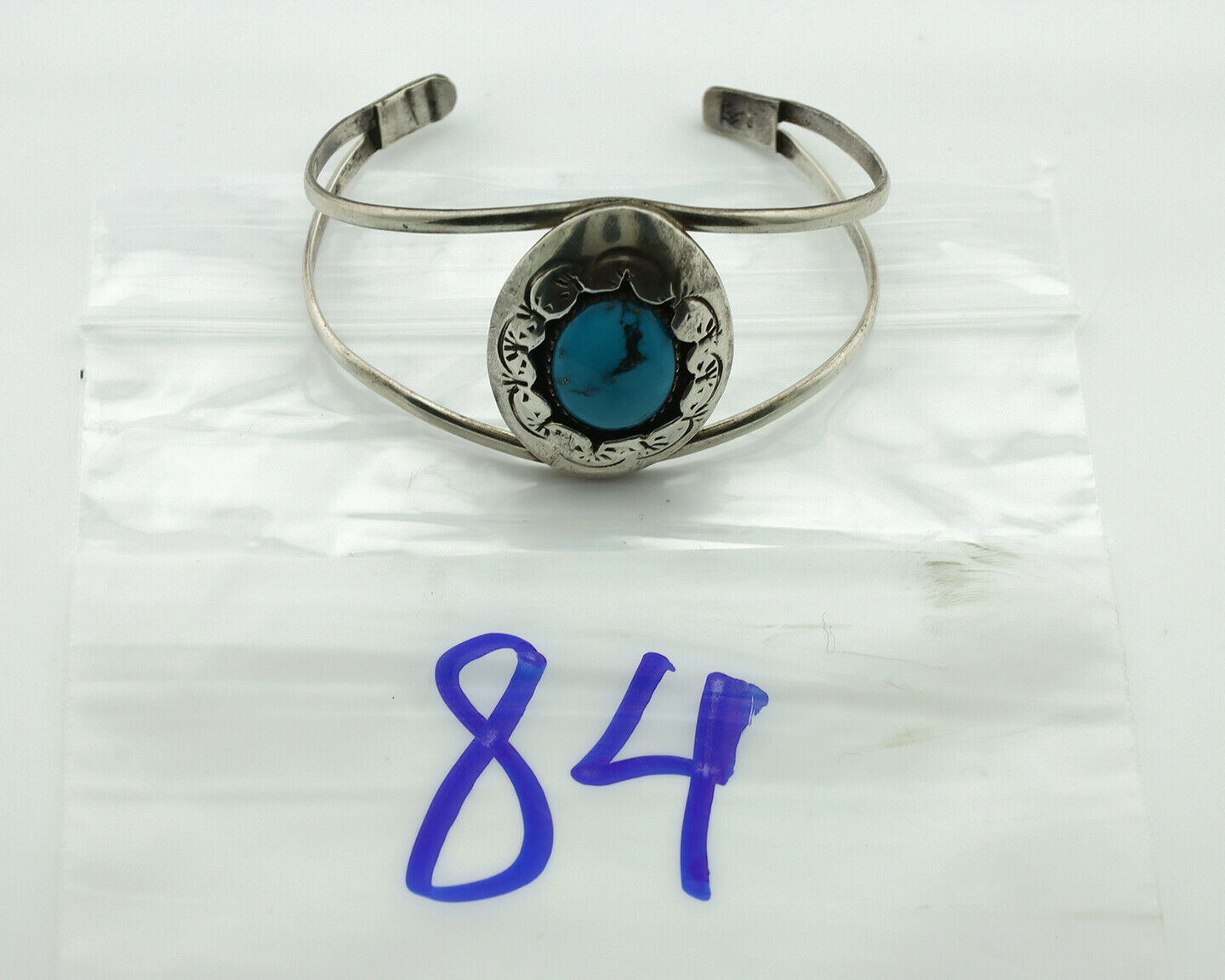 Navajo Bracelet .925 Silver Morenci Turquoise Native American Artist C.80's