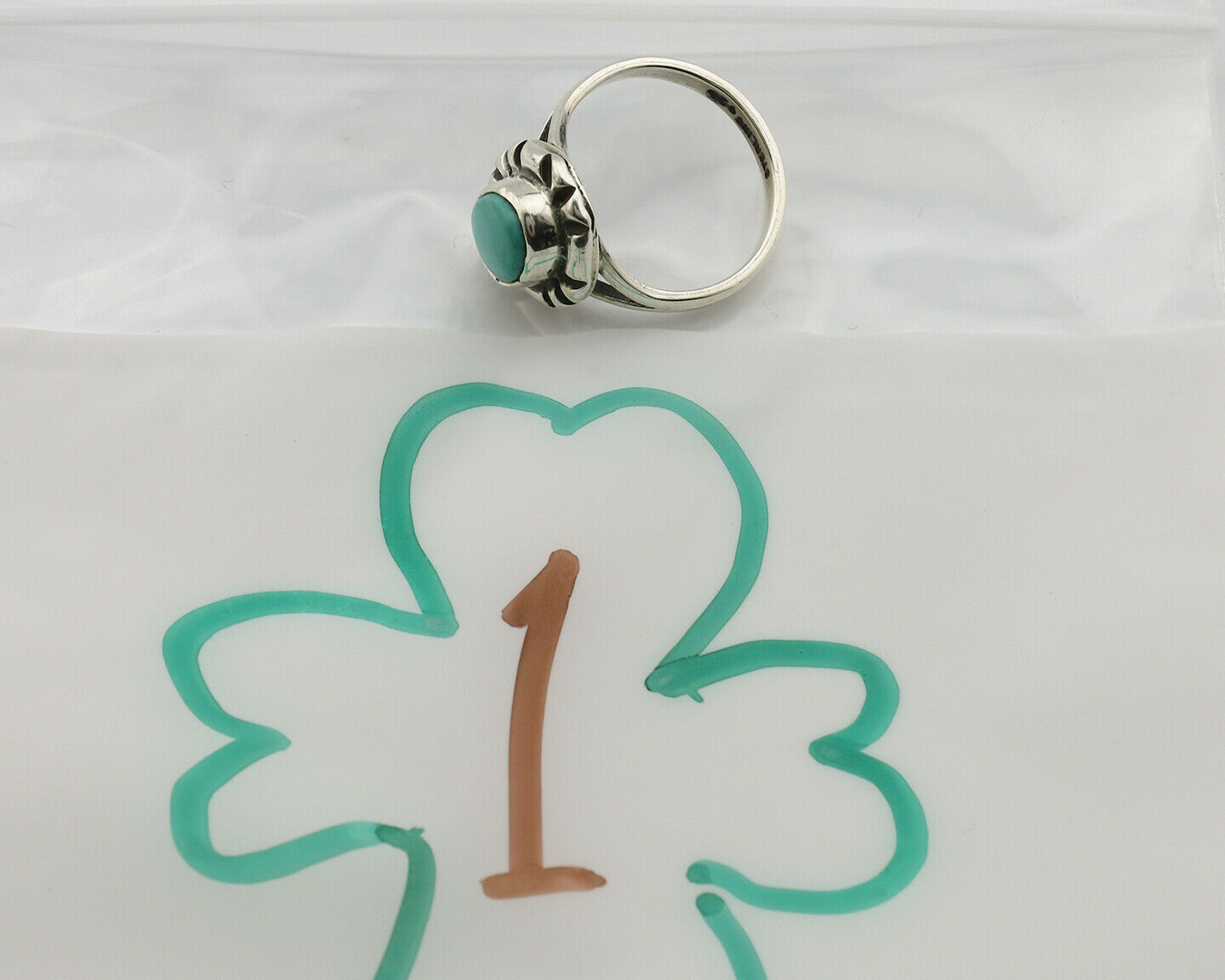 Navajo Ring .925 Silver Kingman Turquoise Artist Signed Gecko C.90's