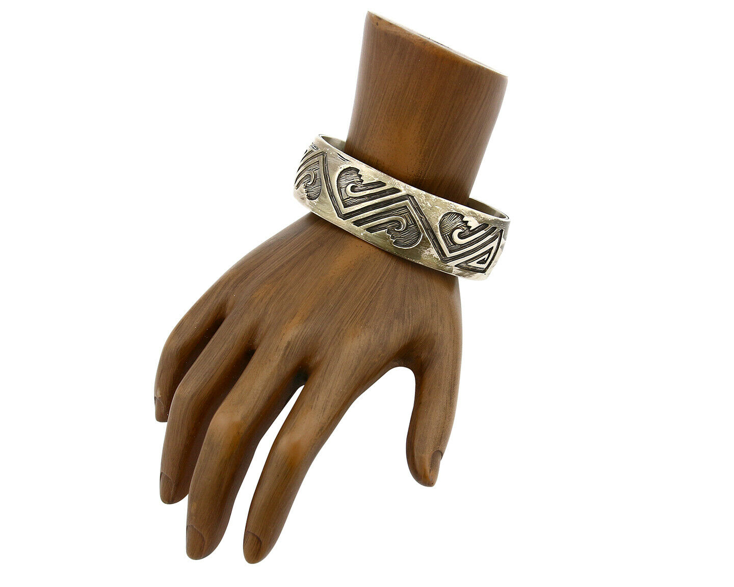 Navajo Bracelet .925 Silver Hand Stamped Overlay Signed Star C.80's