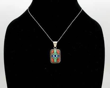 Navajo Handmade Inlaid Gemstone Pendant .925 Silver Signed SN C.80's