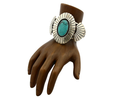 Navajo Bracelet .925 Silver Turquoise Mountain Signed K. Lewis C.80's