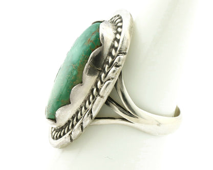 Navajo Ring .925 Silver Natural Uncolored Green Turquoise Signed Apache C.80's