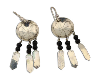 Navajo Earrings 925 Silver Natural Black Onyx Artist Signed T C.80's