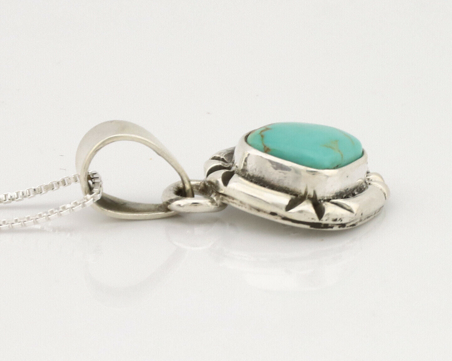 Navajo Necklace .925 Silver Kingman Turquoise Signed Gecko C.1980's