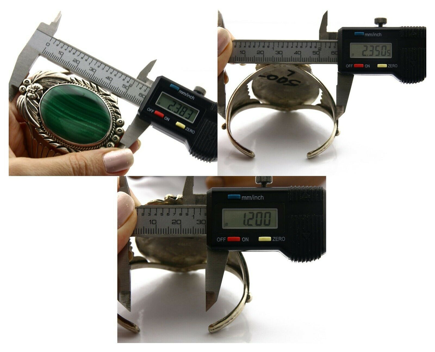 Navajo Bracelet .925 Silver Artist Carol Felley Natural Malachite C.80's