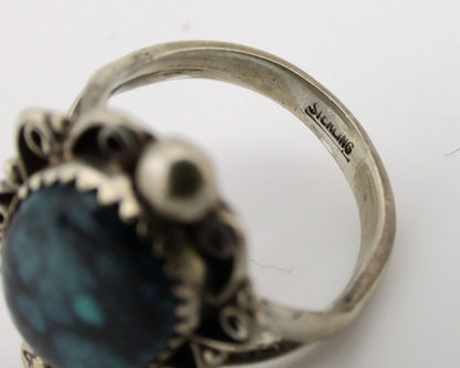 Navajo Ring .925 Silver Sleeping Beauty Turquoise Artist Signed TALHAT C.80's