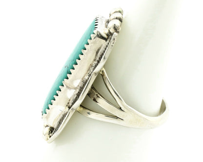Navajo Ring .925 Silver Natural Uncolored Green Turquoise Signed Apache C.80's