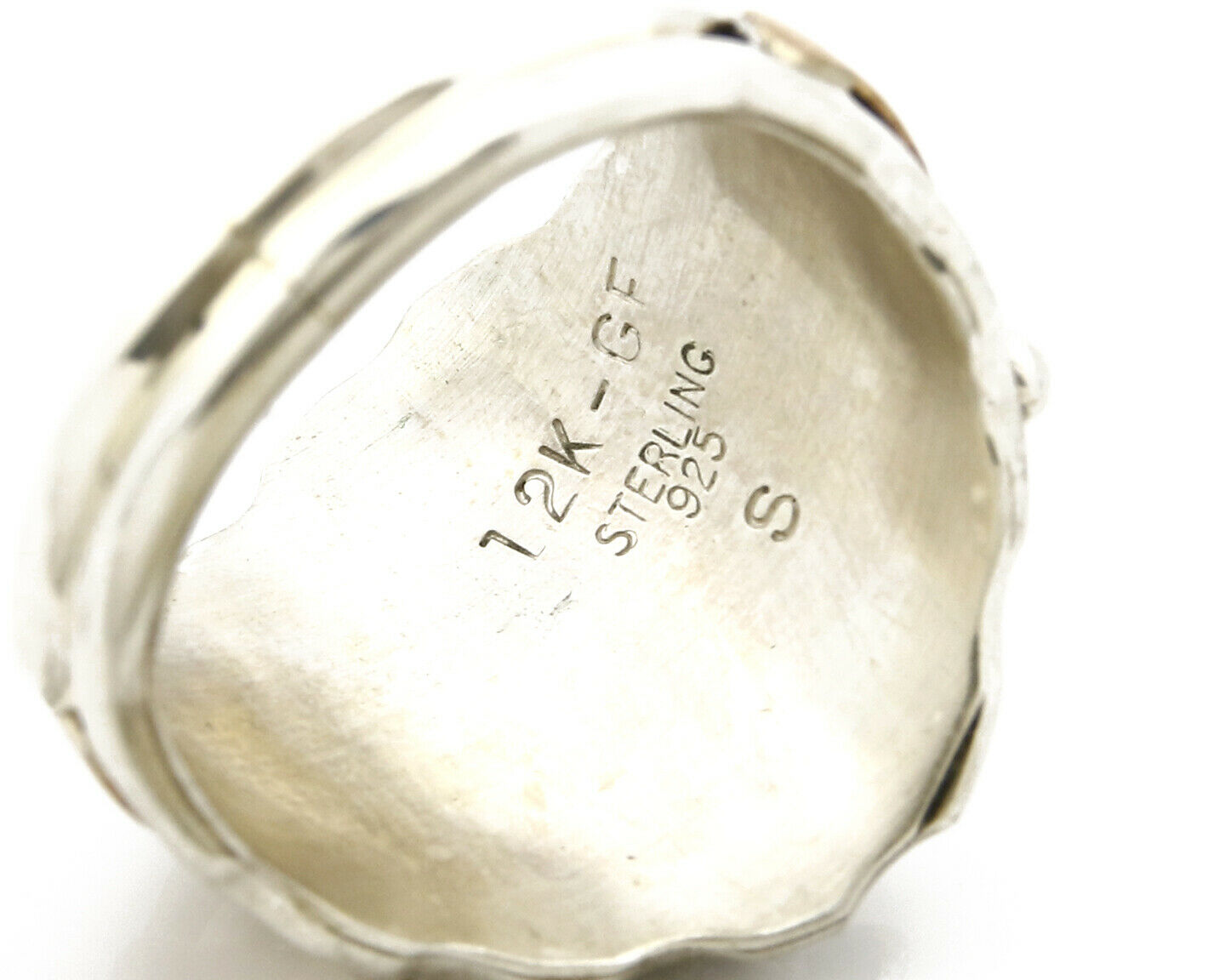 Navajo Eagle Ring .925 SOLID Silver & 12K GF Handmade Signed Artist S Circa 1980