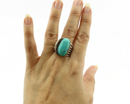 Navajo Ring .925 Silver Kingman Turquoise Signed Harold Becenti C.1980's