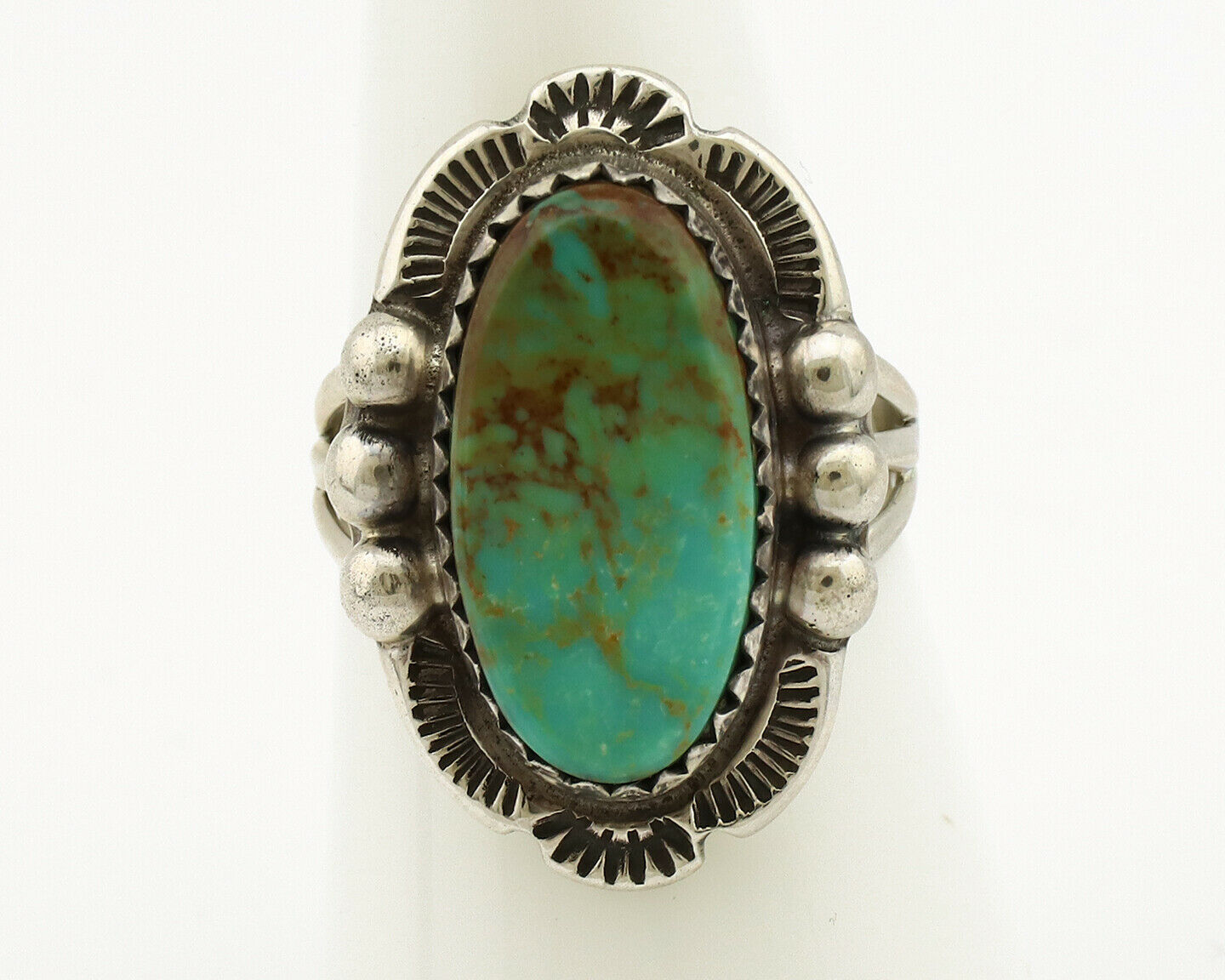 Navajo Ring .925 Silver Kingman Turquoise Artist Signed A C.1980's