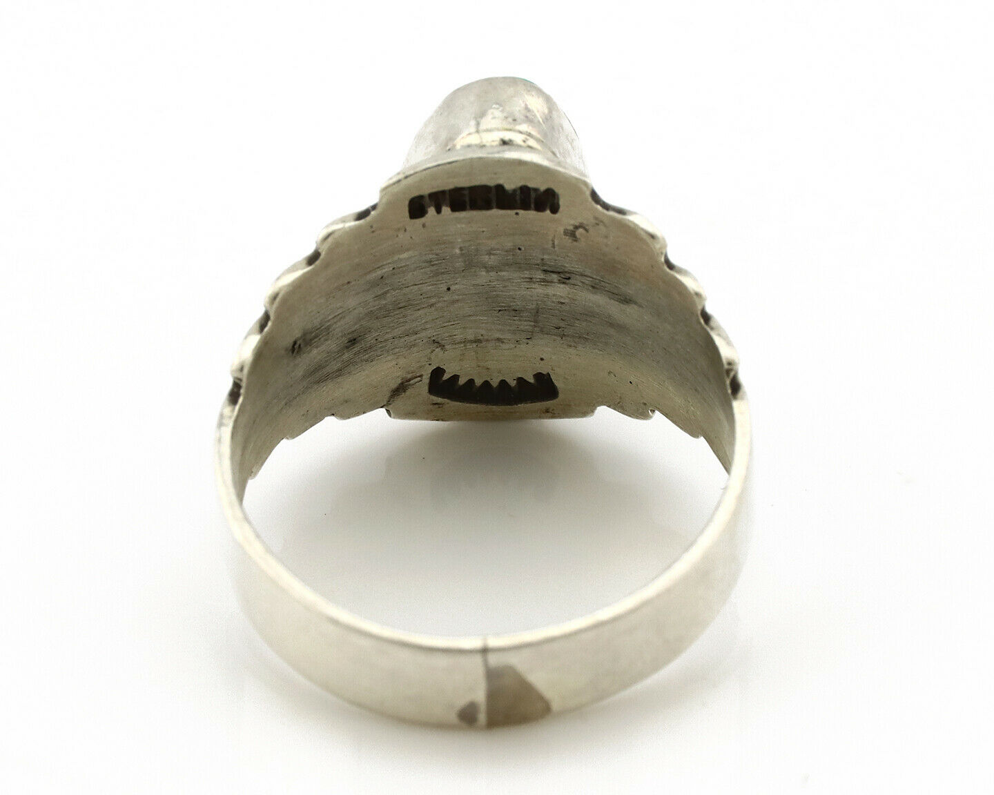 Navajo Ring .925 Silver Kingman Turquoise Artist Signed Apache C.80's