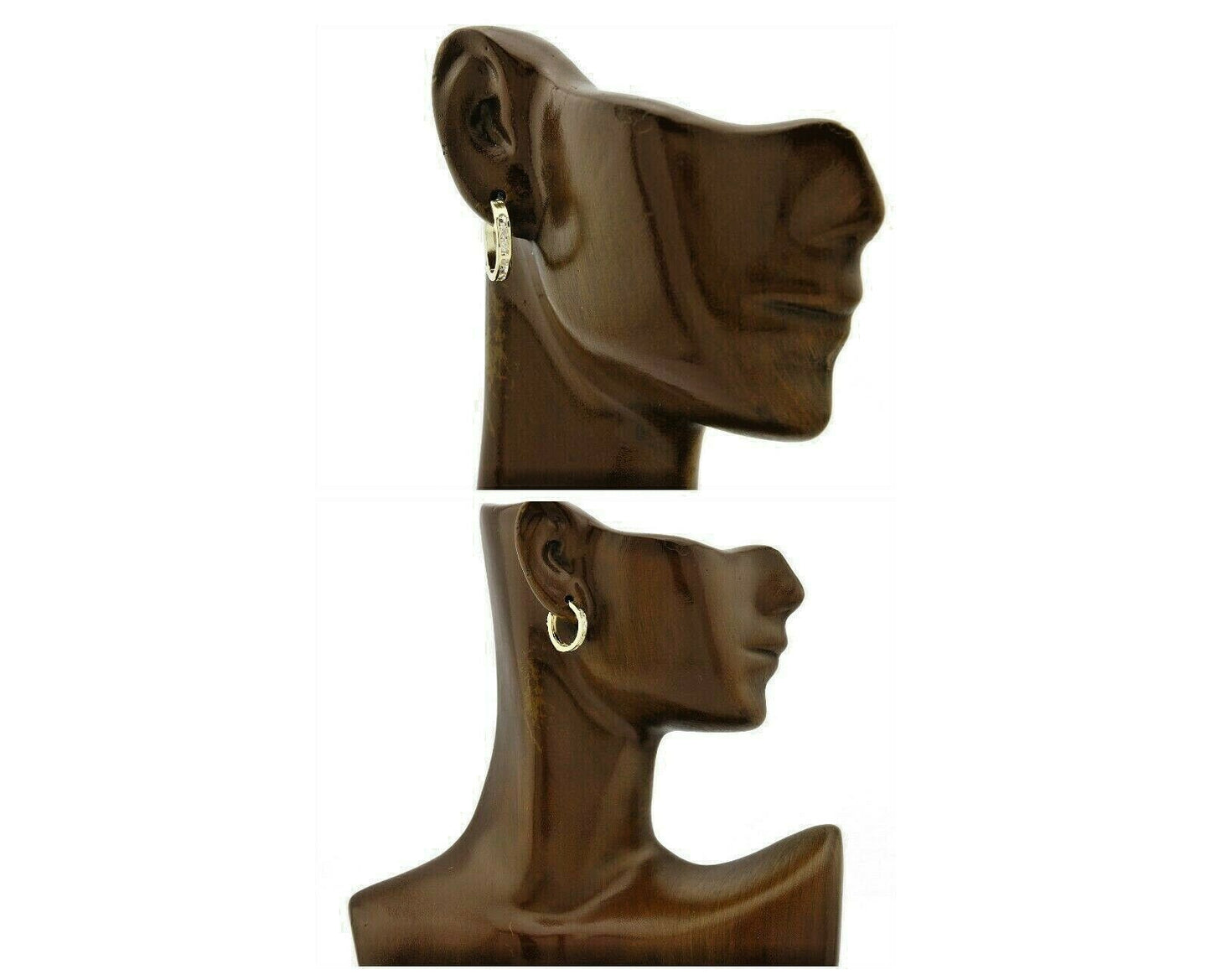 14k Solid Yellow Gold CZ Hoop Earrings 3mm x 16mm Mens Huggie Hoop Earrings