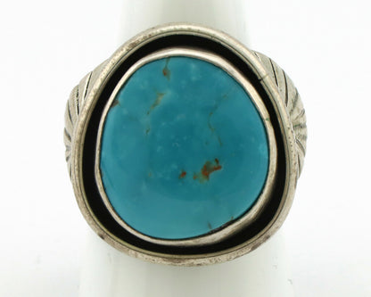 Navajo Ring .925 Silver Blue Turquoise Signed Aritst DZ C.80's