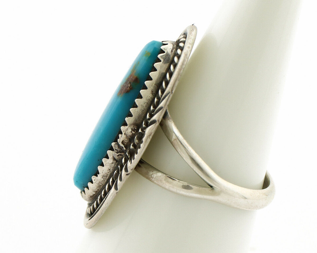 Navajo Ring .925 Silver Nevada Turquoise Native American Artist C.1980's