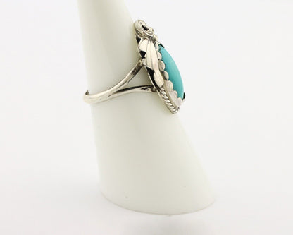 Navajo Inlaid Ring 925 Silver Blue Turquoise Artist Signed Justin Morris C.80s