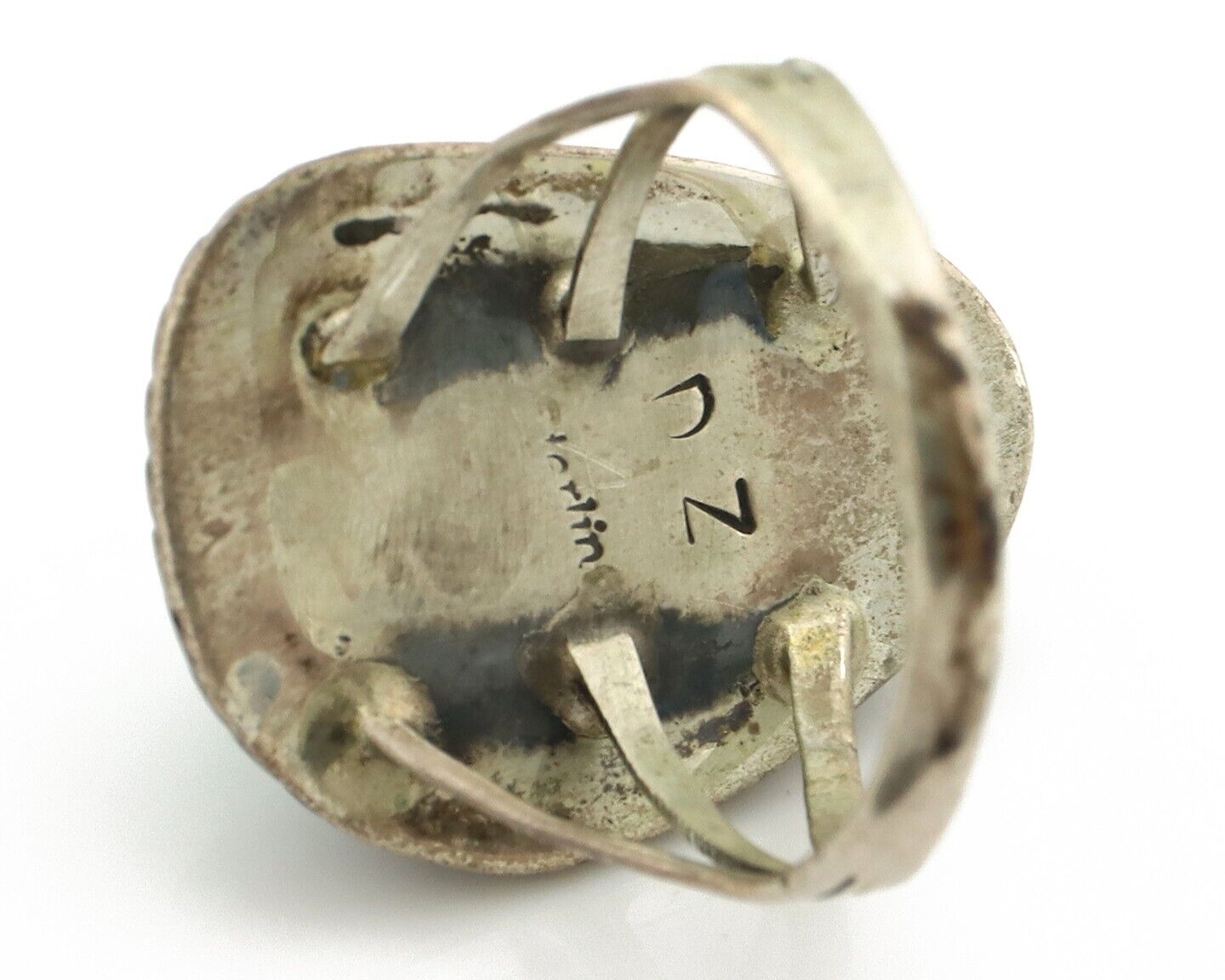 Navajo Ring 925 Silver Natural Blue Turquoise Native Signed DZ C.80's