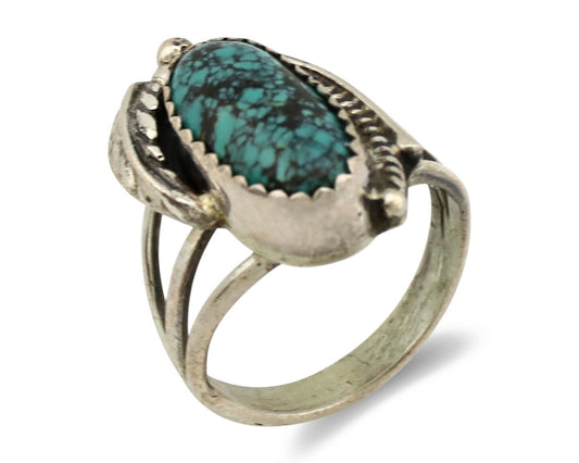 Navajo Ring .925 Silver Spiderweb Turquoise Artist Signed S King C.1980's