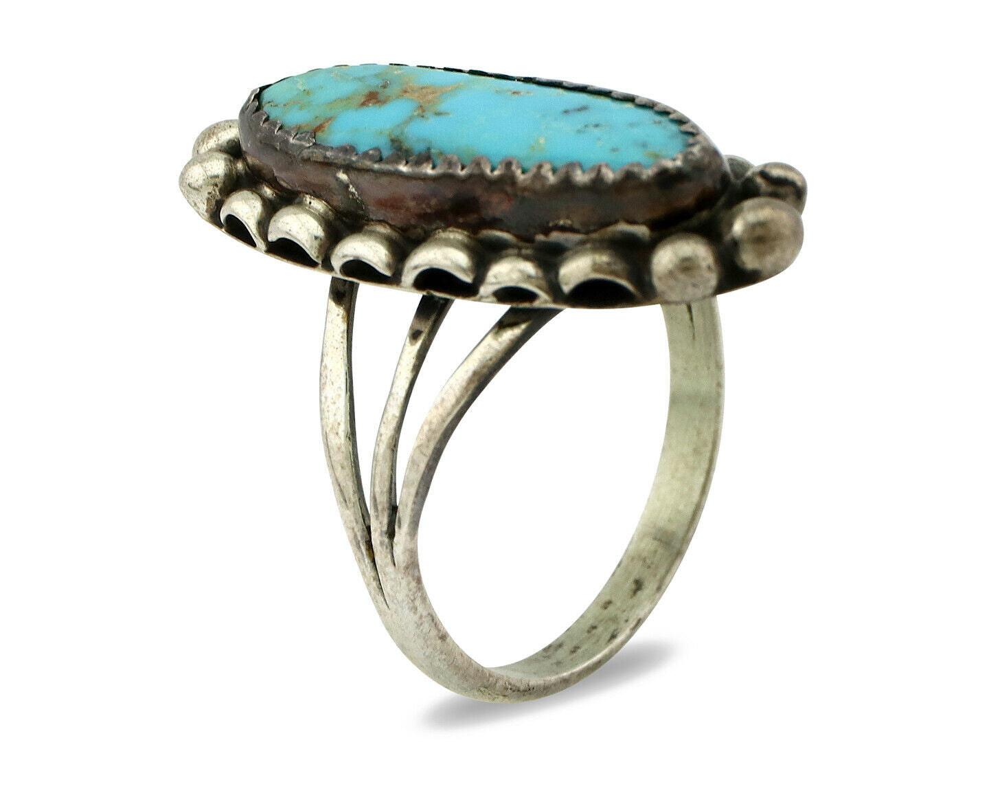 Navajo Ring .925 Silver Natural Blue Turquoise Artist Signed SC C.80's
