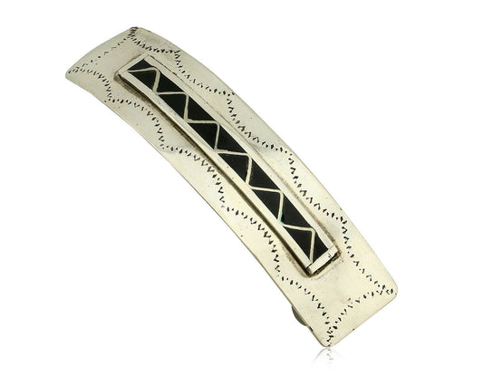 Women's Navajo Hair Clip .925 Silver Inlaid Black Onyx Native American Artist