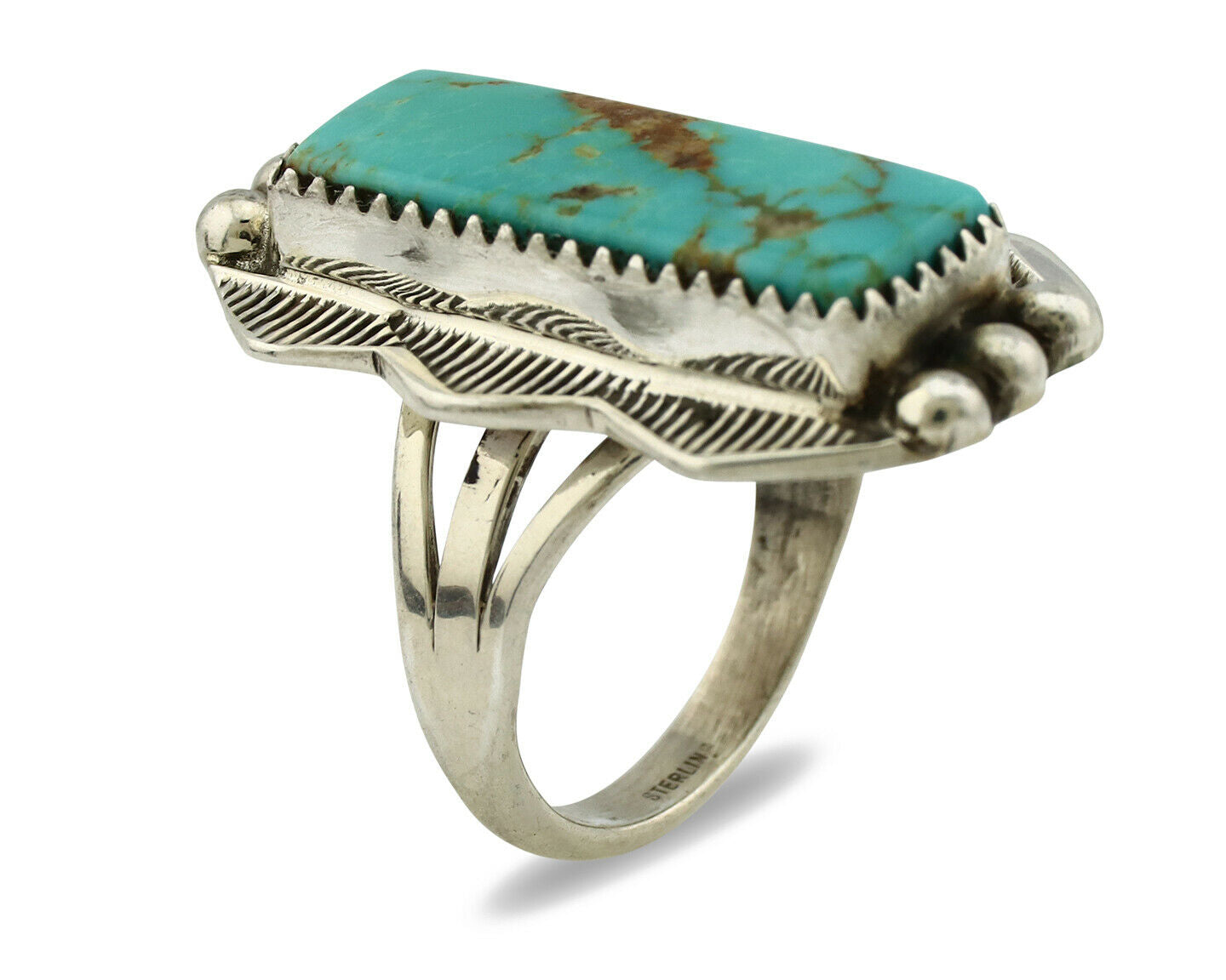Navajo Ring .925 Silver Natural Aqua Turquoise Artist Signed S C.80's