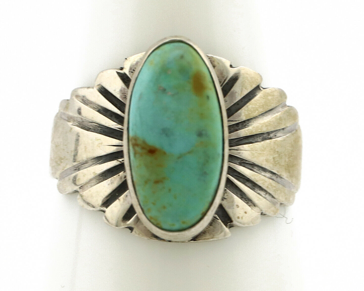 Navajo Ring .925 Silver Kingman Turquoise Artist Signed Apache C.80's