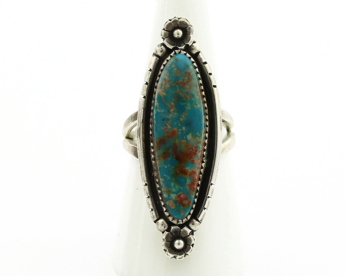 Navajo Ring .925 Silver Nevada Turquoise Native American Artist C.1980's