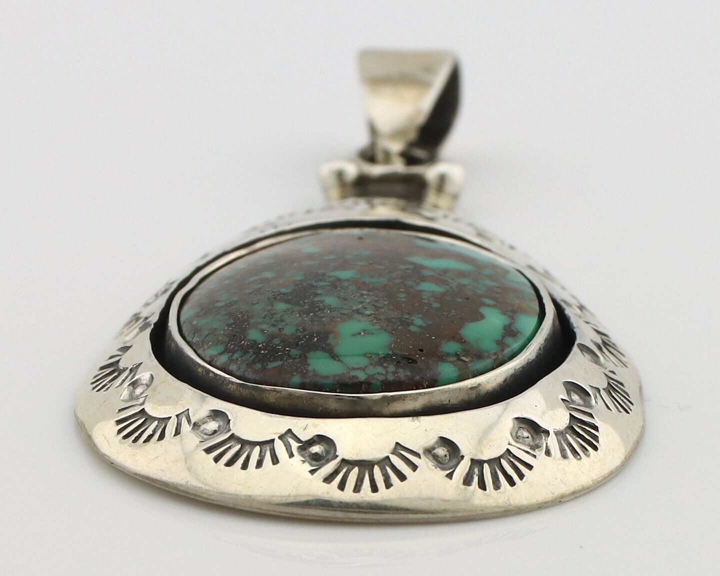 Navajo Pendant 925 Silver Spiderweb Turquoise Artist Signed C Montoya C.80's
