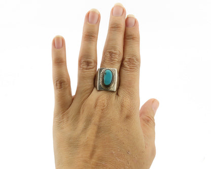 Navajo Ring .925 Silver Natural Turquoise Handmade Native American Artist C.80s